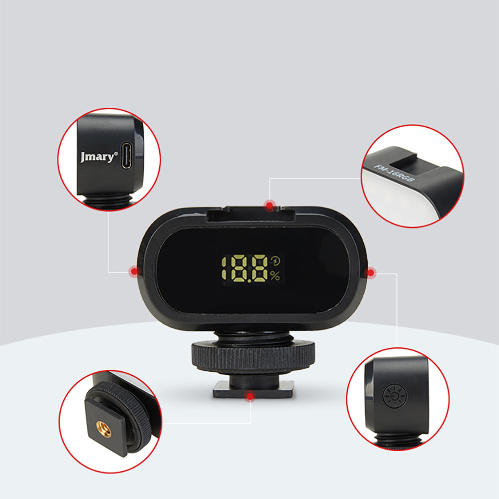 Jmary FM-16RGB Mandallı Dijital LED Göstergeli Telefon-Kamera Üstü RGB Işık 750mAh Jmary FM-16RGB Mandallı Dijital LED Göstergeli Telefon-Kamera Üstü RGB Işık 750mAh